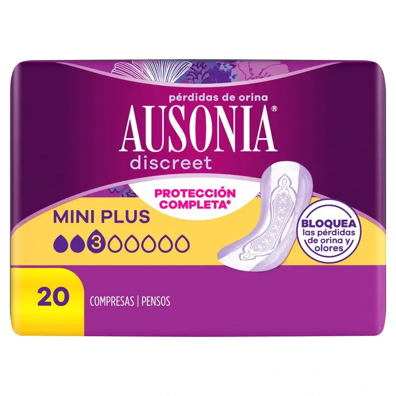 Ausonia Discreet Compresas para Pérdidas de Orina Mini Plus, 20 Unidades