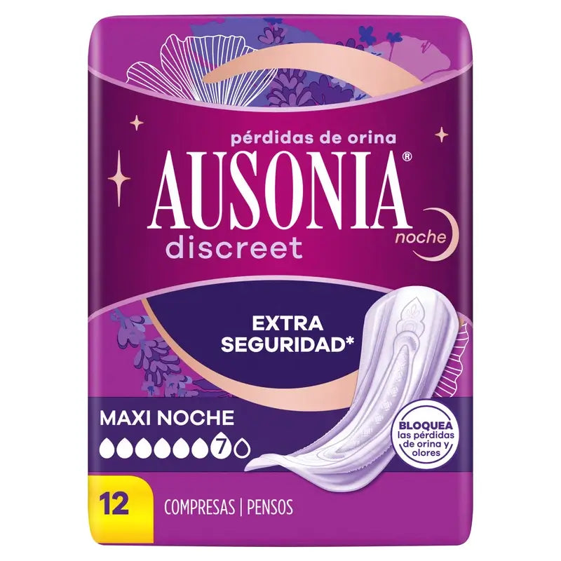 Ausonia Discreet Compresas para Pérdidas de Orina Maxi Noche, 12 Unidades