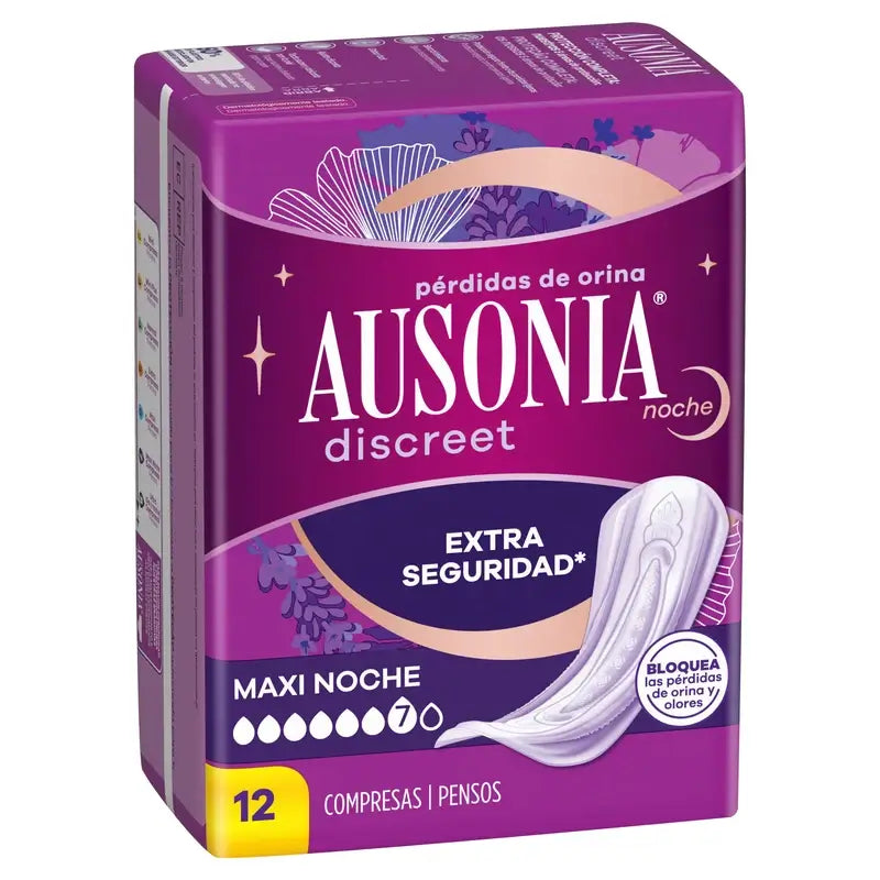 Ausonia Discreet Compresas para Pérdidas de Orina Maxi Noche, 12 Unidades