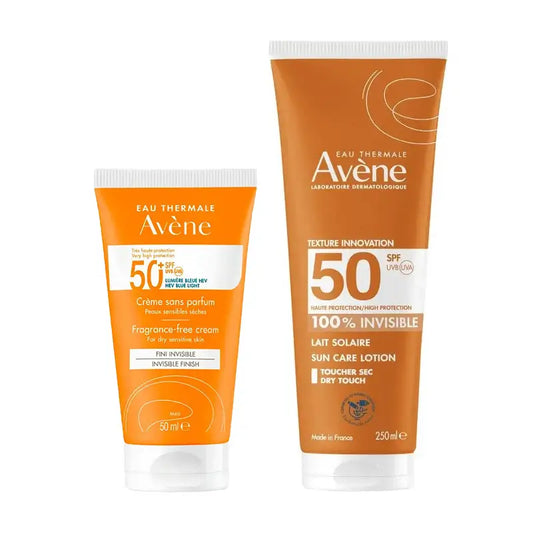 Avene Crema Spf 50+ Sin Perfume 50 Ml + Leche Invisible Spf 50 250 Ml
