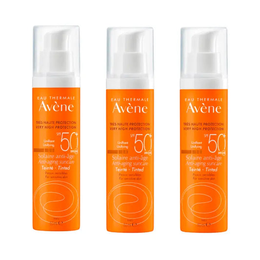 Avene  Solar Anti-Edad Spf 50+ Protector Facial Con Color, 3 x 50 ml