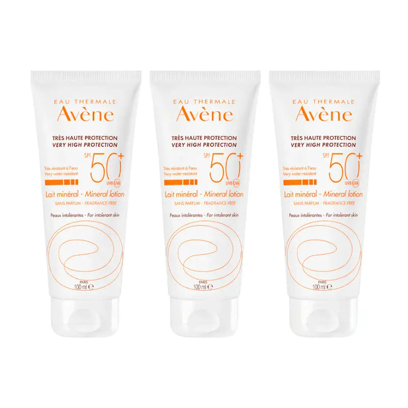 Avène  Solar Leche Mineral Pieles Intolerantes Spf 50+, 3 x 100 ml