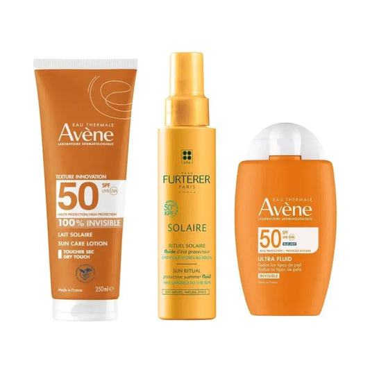 Avene Ultra Fluido Invisible Spf50 50 Ml + Leche Invisible Spf 50 250 Ml + Fluido Solar Protector Kpf 50⁺ 100 Ml