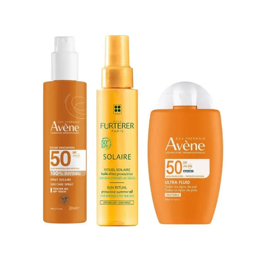 Avene Ultra Fluido Invisible Spf50 50 Ml + Spray Invisible Spf50 200 Ml + Aceite Solar Protector Kpf 50⁺ 100 Ml