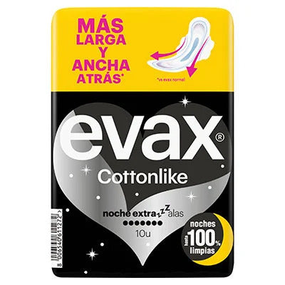 Evax Cottonlike Compresas Noche Extra Con Alas, 10 unidades