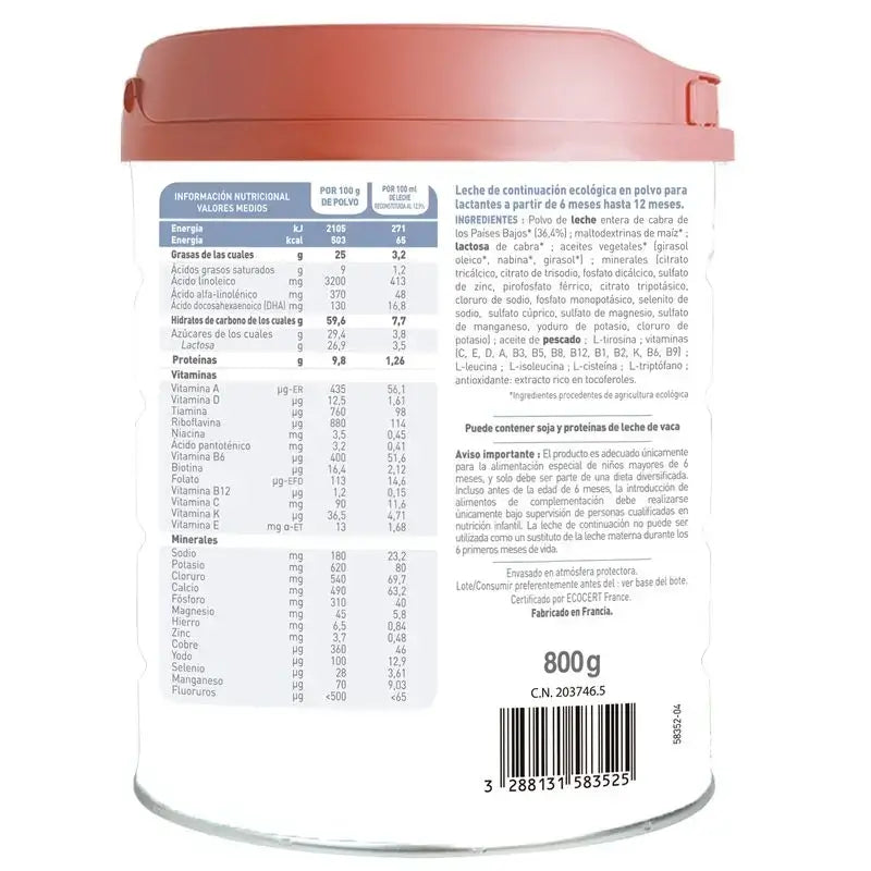 Babybio Caprea 2 Leche de Cabra 6-12 Meses, Pack 3 x 800 gr