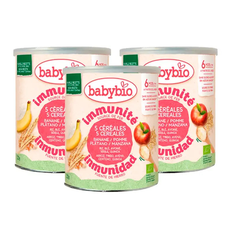 Babybio 5 Cereales con Fruta, Pack 3 x 220 gr