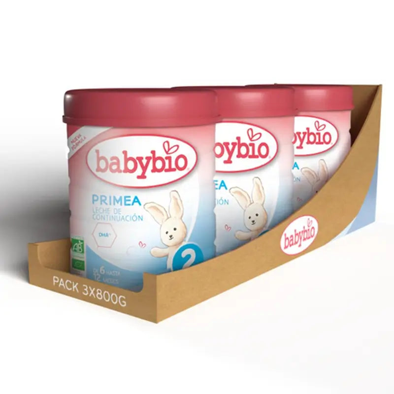 Babybio Primea 2 Leche de Vaca Continuacion 6-12Meses, Pack 3 x 800 gr