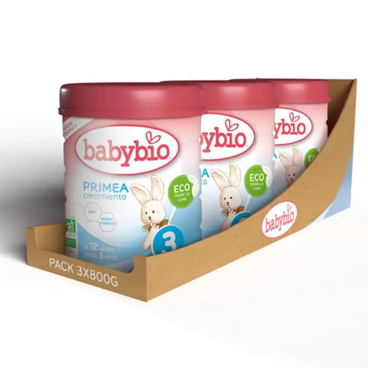 Babybio Primea 3 Leche de Vaca Crecimiento 12-36 Meses, Pack 3 x 800 gr