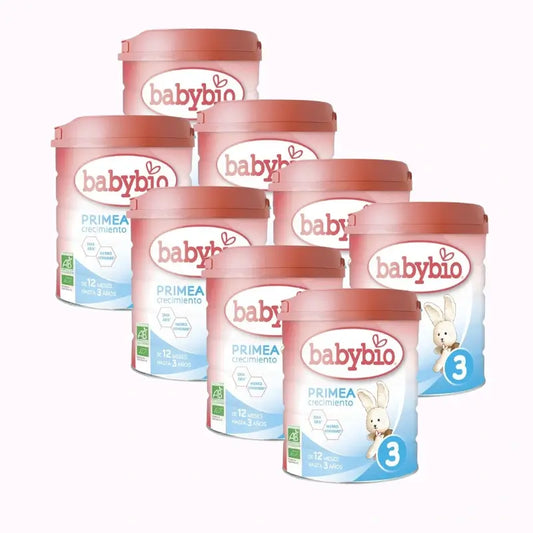 Babybio Primea 3 Leche de Vaca Crecimiento 12-36 Meses, Pack 8 x 800 gr