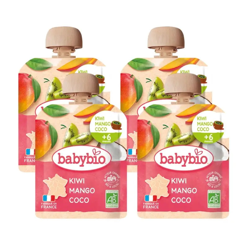 Babybio Pouch Kiwi Mango Coco, Pack 4 x 90 gr