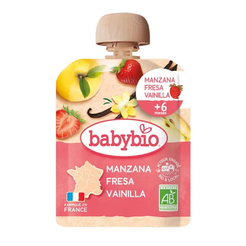 Babybio Pouch Manzana Fresa Vainilla, 90 gr