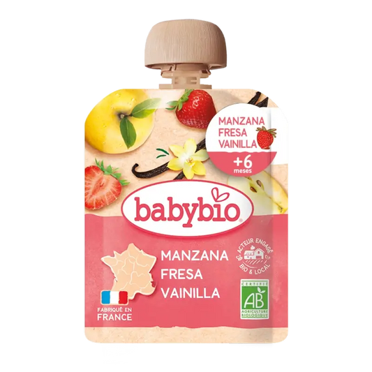 Babybio Pouch Manzana Fresa Vainilla, 90 gr