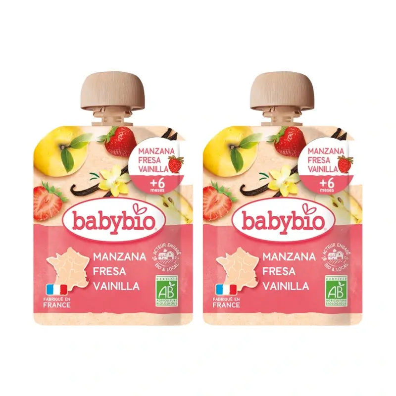 Babybio Pouch Manzana Fresa Vainilla, Pack 2 x 90 gr