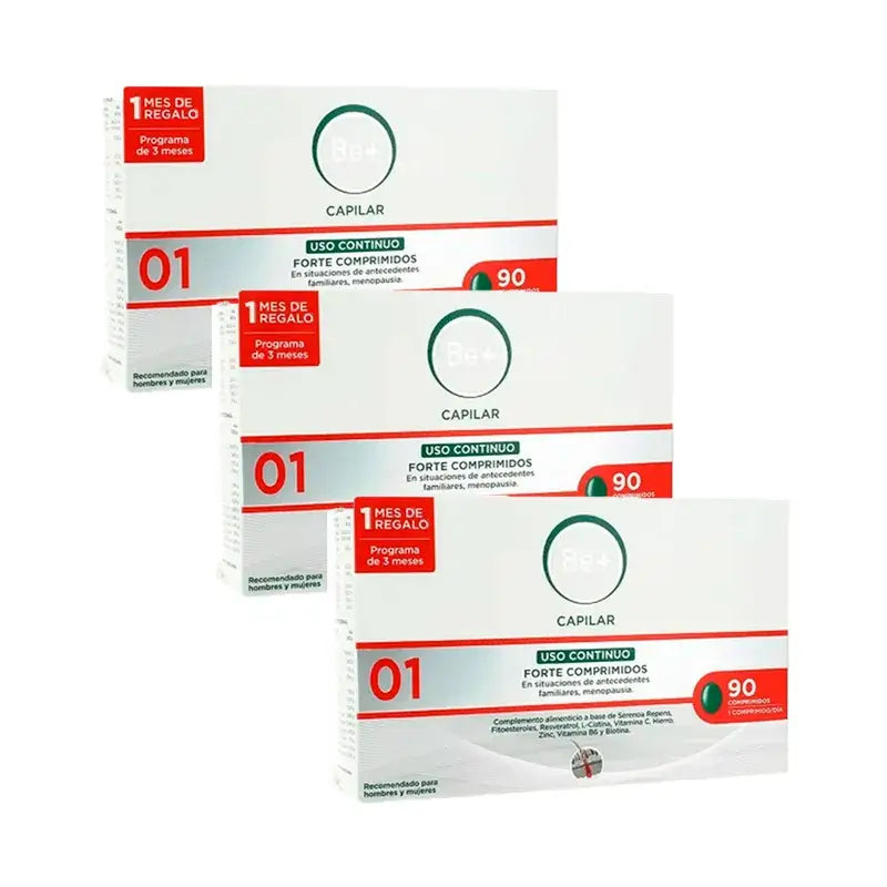 Be+ Capilar Anticaida Forte Uso Continuado, Pack 3 x 90 comprimidos