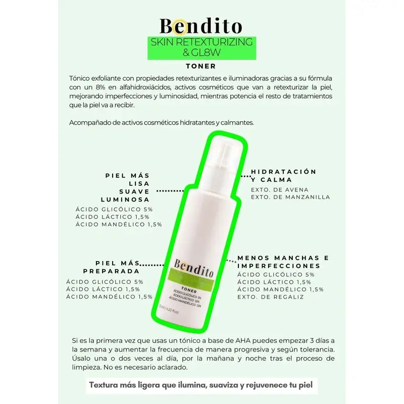 Bendito Tónico Exfoliante Skin Retexturizing & Gl8W, 125 Ml
