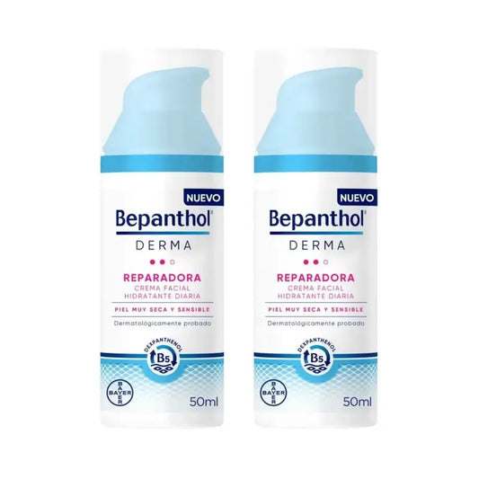Bepanthol Derma Reparadora Crema Facial Hidratante Diaria, 2X50 Ml