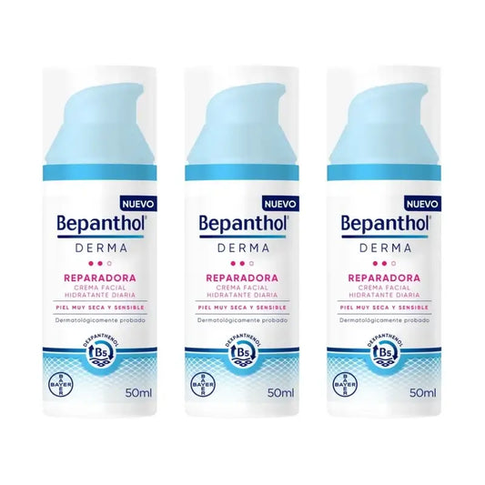 Bepanthol Derma Reparadora Crema Facial Hidratante Diaria, 3X50 Ml