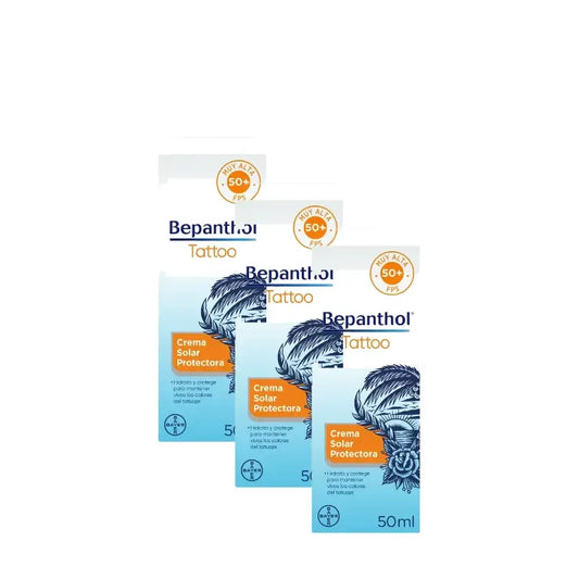 Bepanthol Tattoo Crema Solar SPF50, Pack 3 x 50 ml