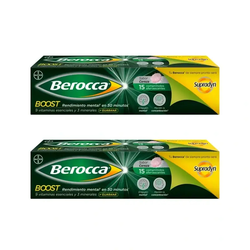 Berocca Boost Magnesio, Vitaminas y Minerales con Guaraná, 2x15 Comprimidos Efervescentes