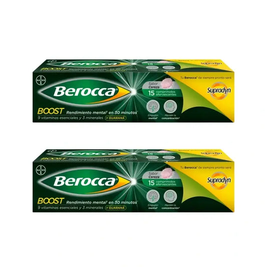 Berocca Boost Magnesio, Vitaminas y Minerales con Guaraná, 2x15 Comprimidos Efervescentes