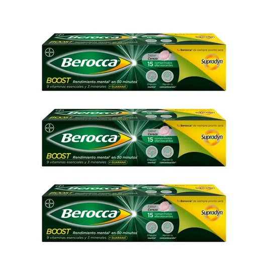 Berocca Boost Magnesio, Vitaminas y Minerales con Guaraná, 3x15 Comprimidos Efervescentes