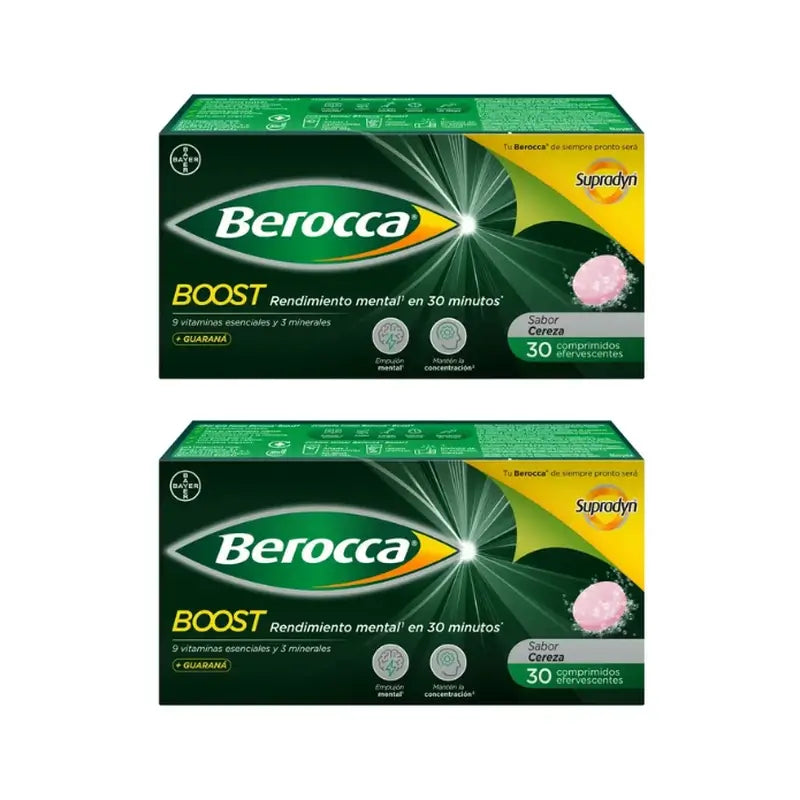 Berocca Boost Magnesio, Vitaminas y Minerales con Guaraná, 2x30 comprimidos Efervescentes