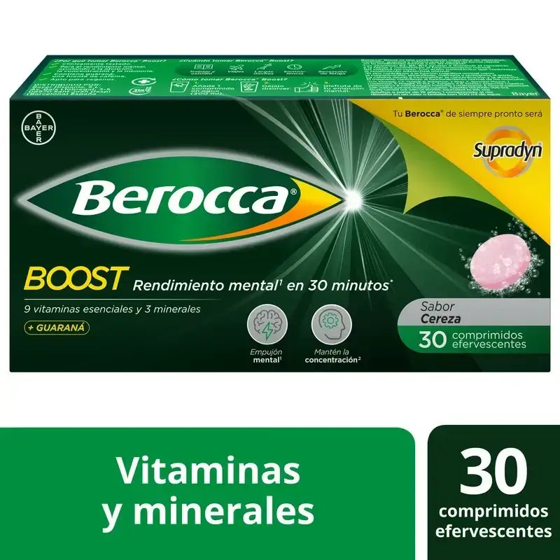 Berocca Boost Magnesio, Vitaminas y Minerales con Guaraná, 2x30 comprimidos Efervescentes