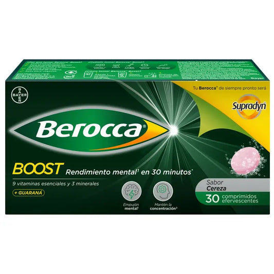 Berocca Boost Magnesio, Vitaminas y Minerales con Guaraná, 30 comprimidos Efervescentes