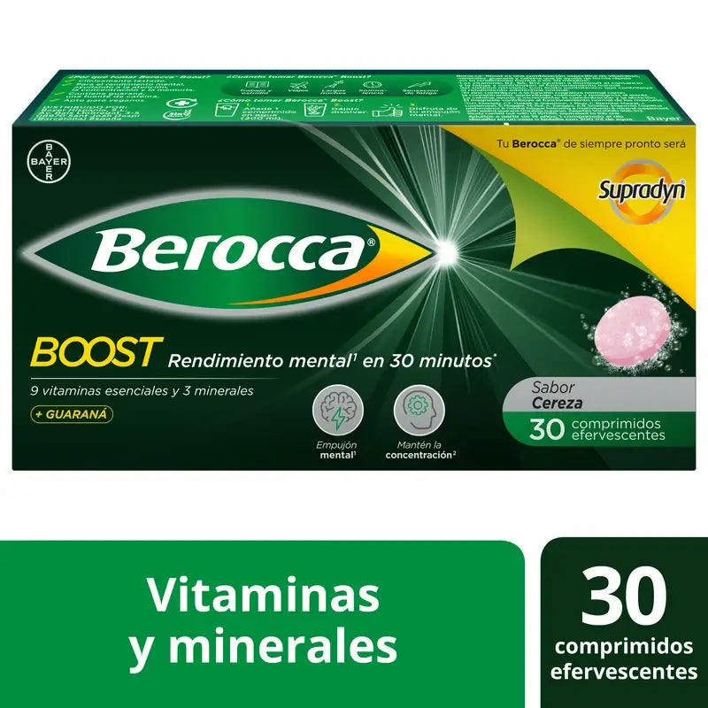 Berocca Boost Magnesio, Vitaminas y Minerales con Guaraná, 30 comprimidos Efervescentes