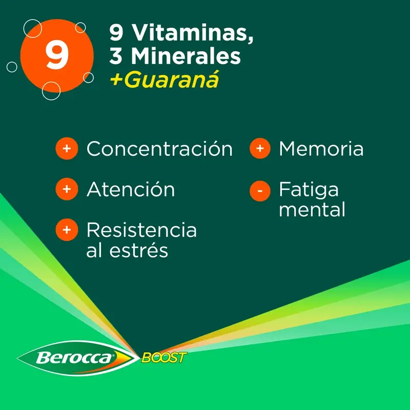 Berocca Boost Magnesio, Vitaminas y Minerales con Guaraná, 30 comprimidos Efervescentes