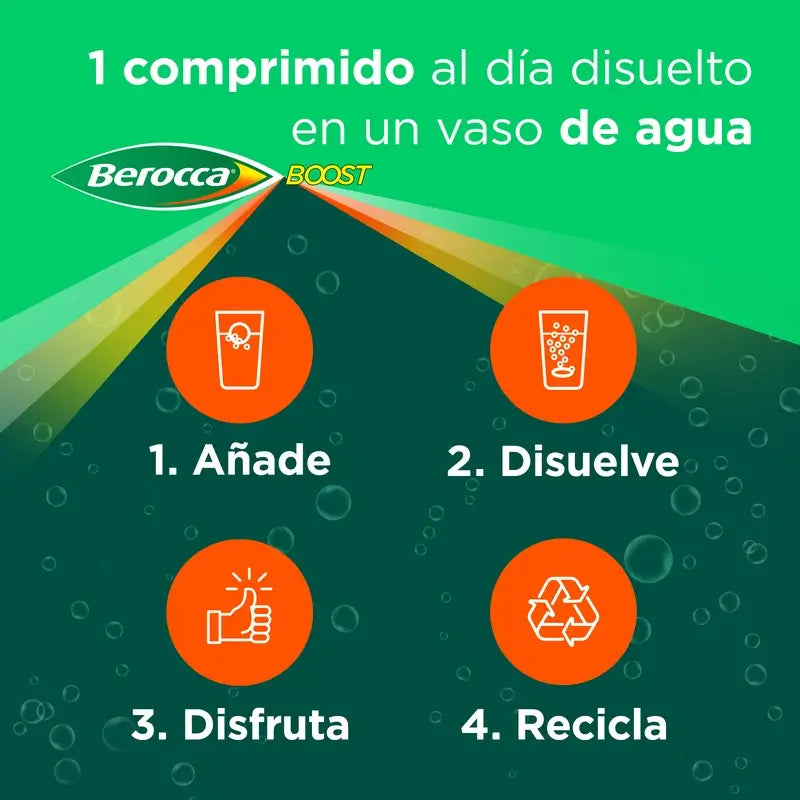 Berocca Boost Magnesio, Vitaminas y Minerales con Guaraná, 30 comprimidos Efervescentes