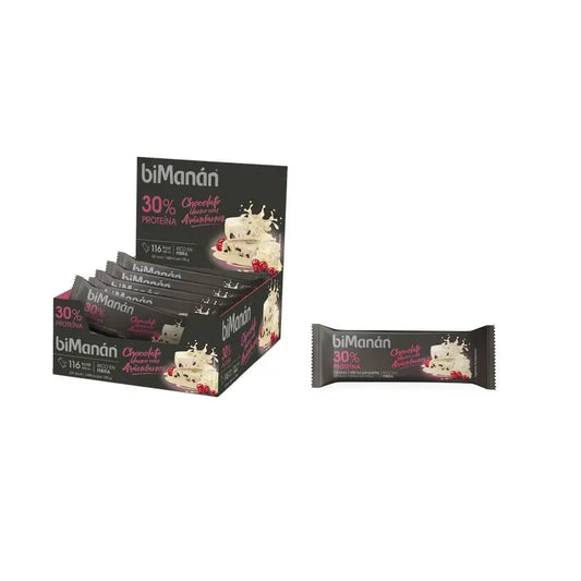 Bimanán Proteína Barritas Chocolate-Blanco Arándanos, 20 unidades