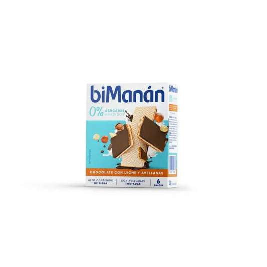 Bimanán Wafer Choco Avellana Sin Azúcares Añadidos, 6 unidades