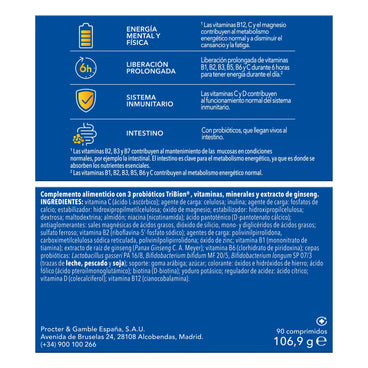 Bion3 Energy Comprimidos Multivitamínicos con Probióticos, Vitamina B12, C y Magnesio