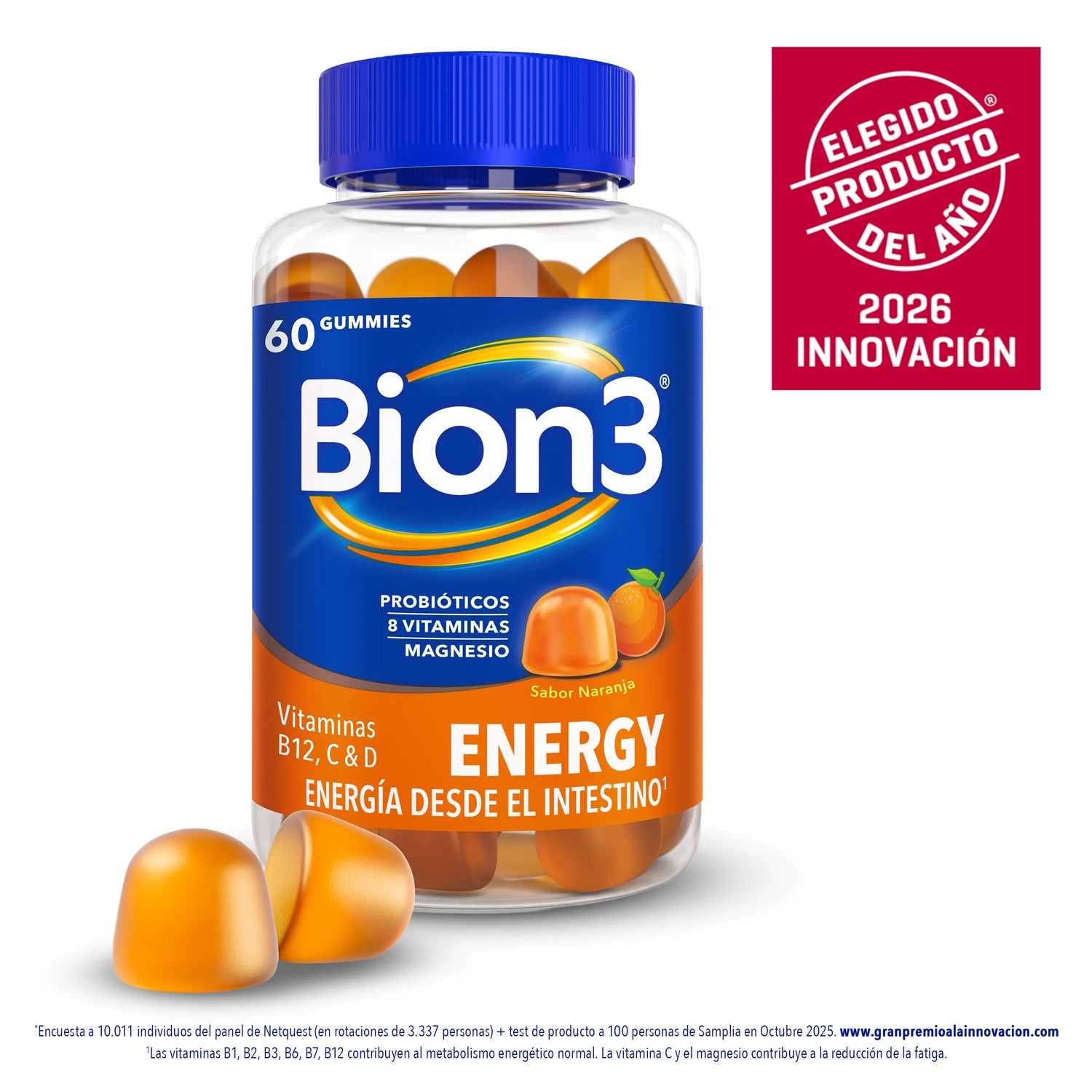 Bion3 Gummies Energy, Vitaminas con Probióticos, Vitamina B12, Vitamina C, D y Magnesio