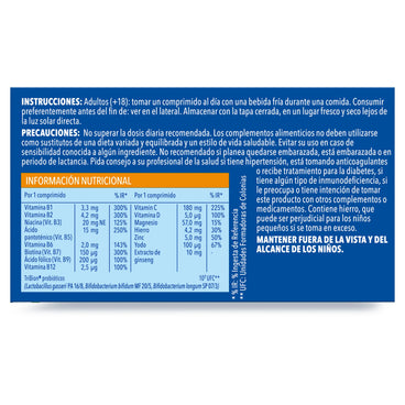 Bion3 Energy Comprimidos Multivitamínicos con Probióticos, Vitamina B12, C y Magnesio