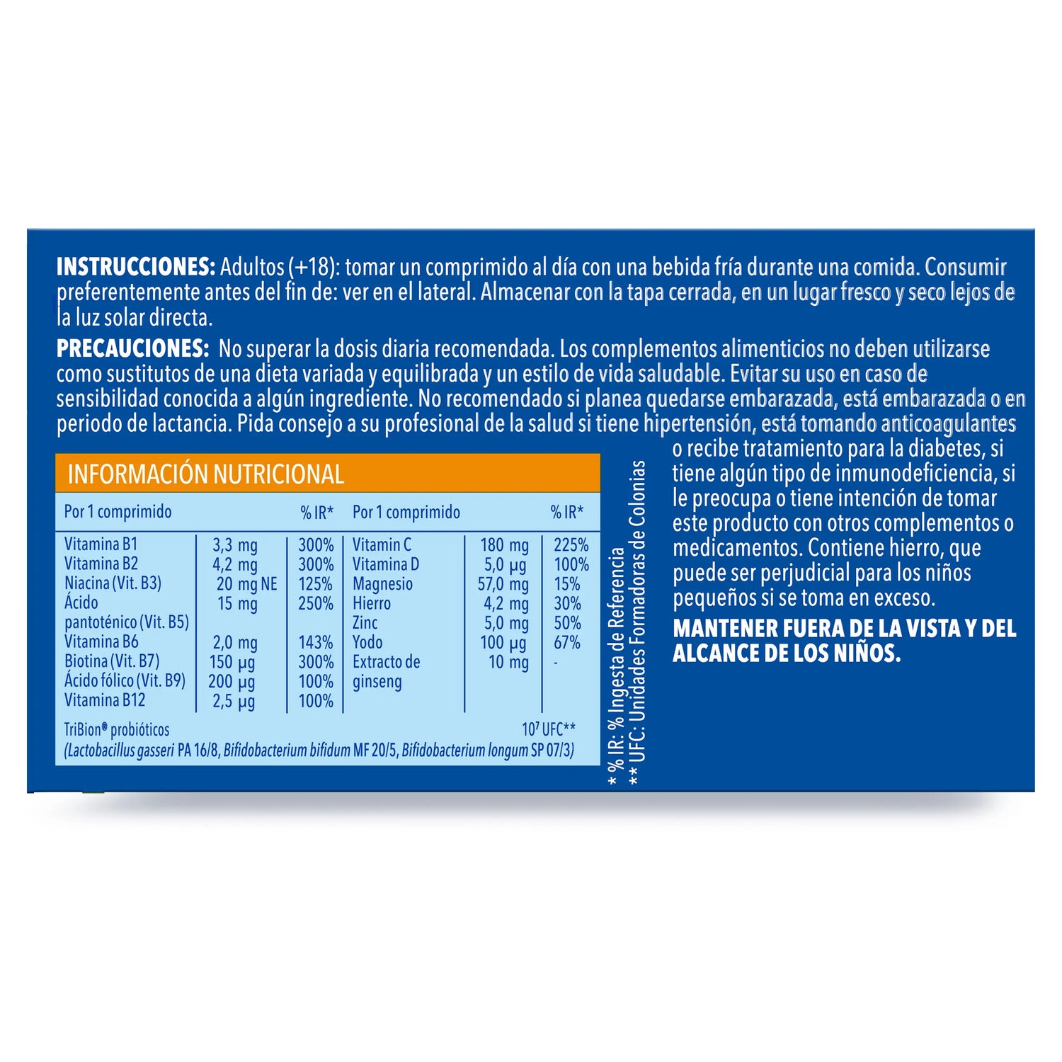 Bion3 Energy Comprimidos Multivitamínicos con Probióticos, Vitamina B12, C y Magnesio