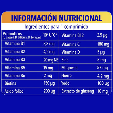 Bion3 Energy Comprimidos Multivitamínicos con Probióticos, Vitamina B12, C y Magnesio