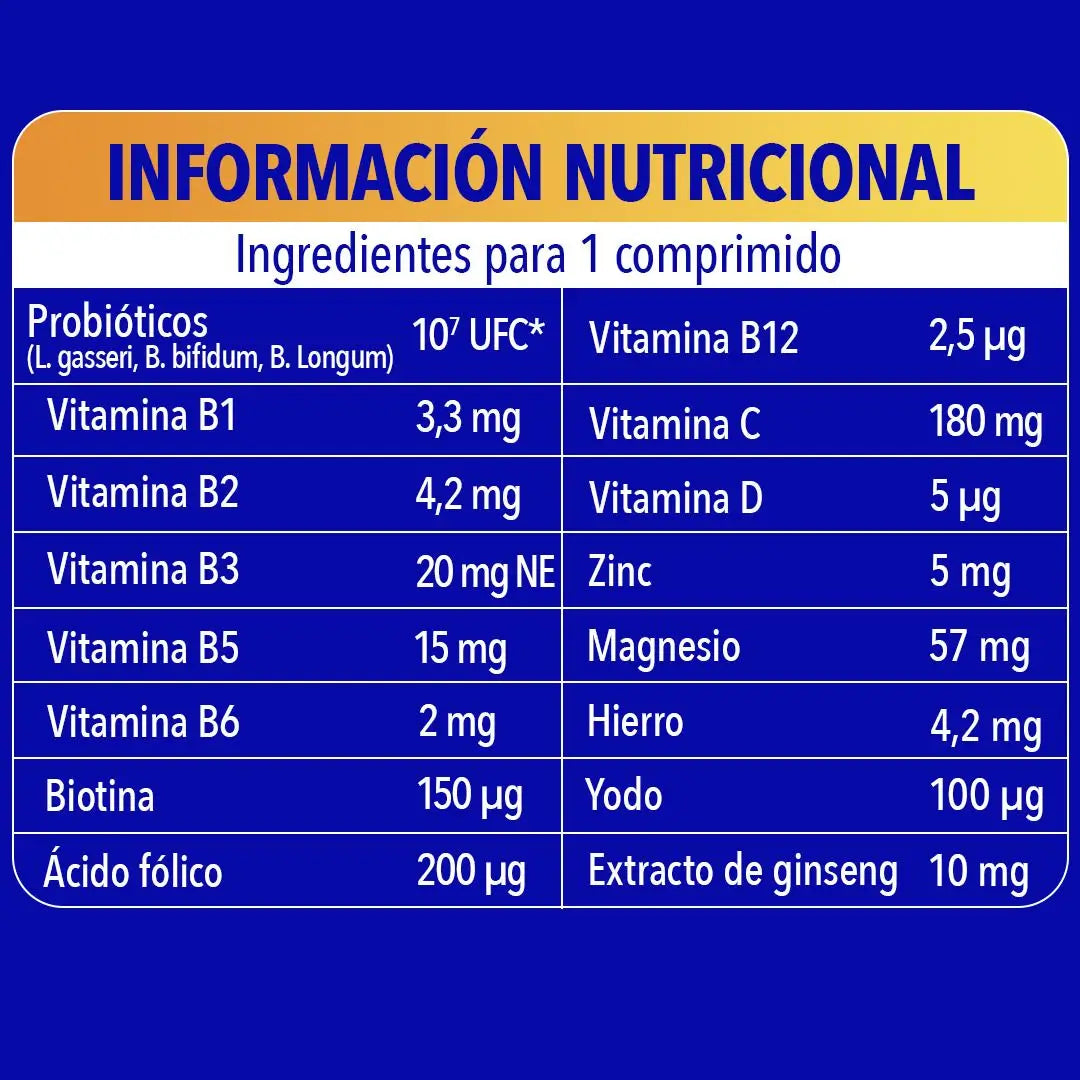 Bion3 Energy Comprimidos Multivitamínicos con Probióticos, Vitamina B12, C y Magnesio