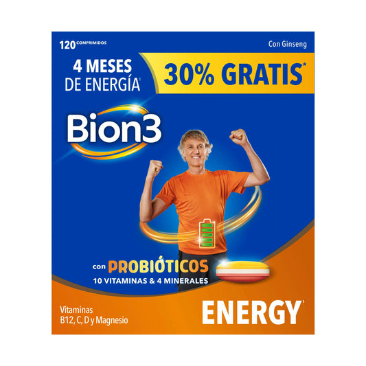 Bion3 Energy Comprimidos Multivitamínicos Con Probióticos, 120 comprimidos