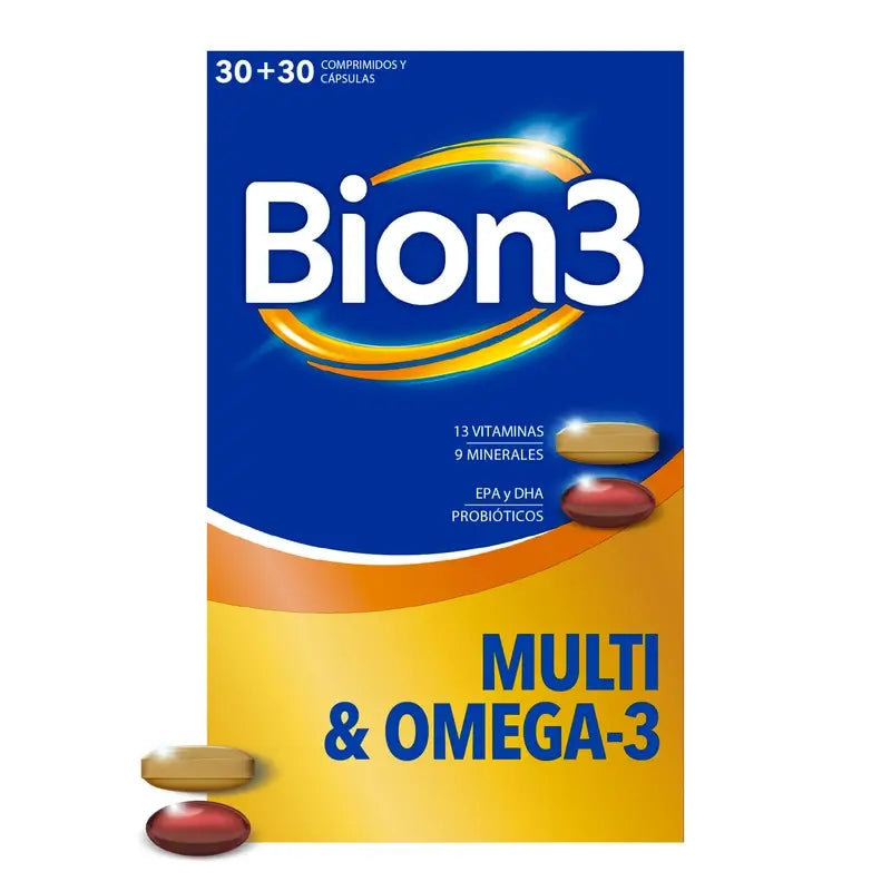 Bion3 Multi & Omega-3 Con Probióticos, 60 cápsulas