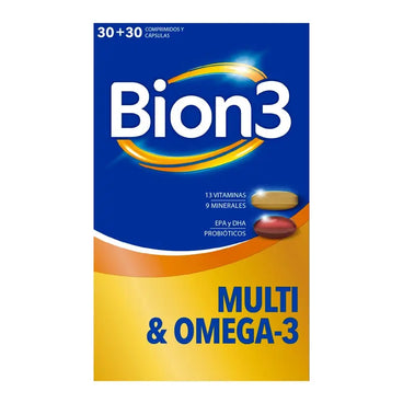 Bion3 Multi & Omega-3 Con Probióticos, 60 cápsulas