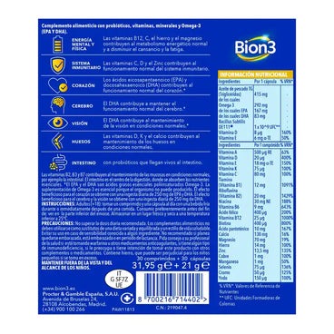 Bion3 Multi & Omega-3 Con Probióticos, 60 cápsulas