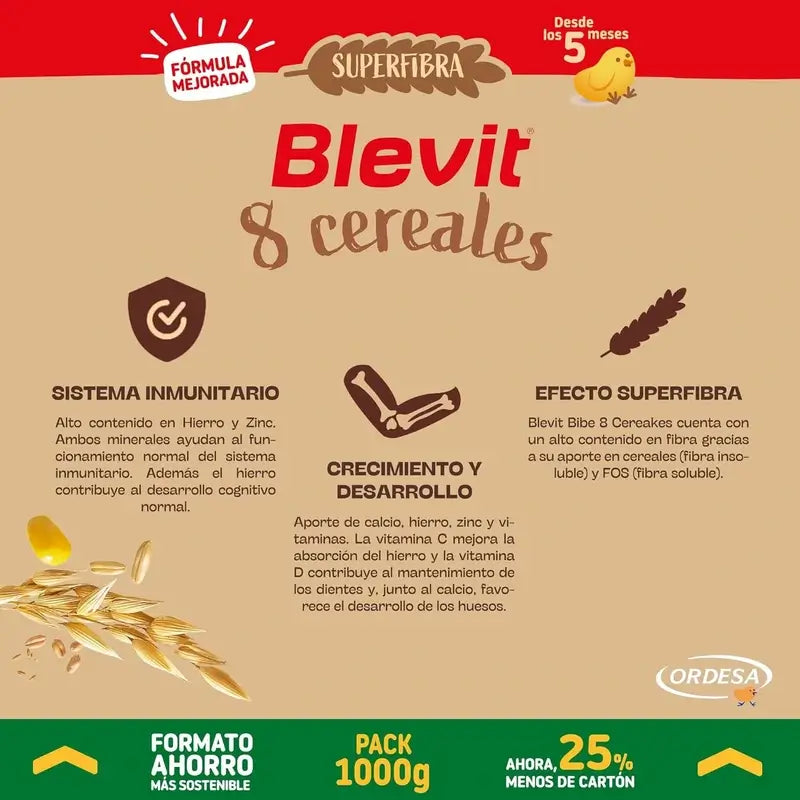 Blevit Alimentación Infantil Superfibra 8 Cereales Formato Ahorro, 1000 gr
