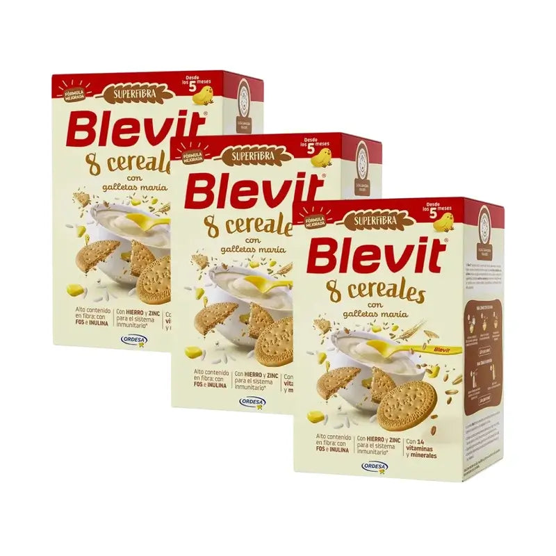 Blevit Alimentación Infantil Superfibra 8 Cereales Y Galleta, 3X500 Grs