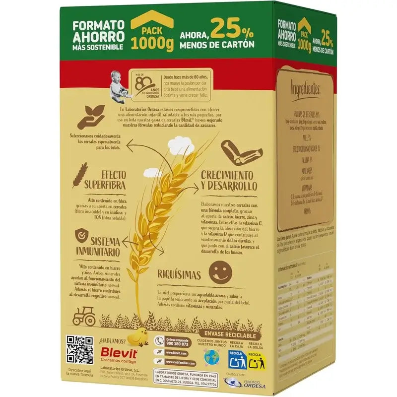 Blevit Alimentación Infantil Superfibra 8 Cereales Y Miel, 1000 grs