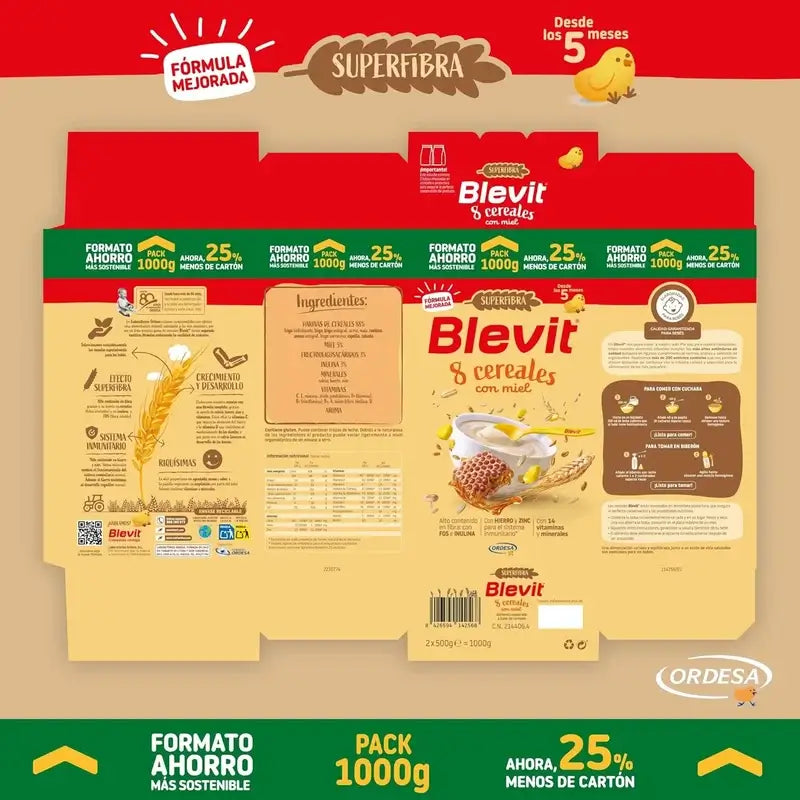 Blevit Alimentación Infantil Superfibra 8 Cereales Y Miel, 1000 grs