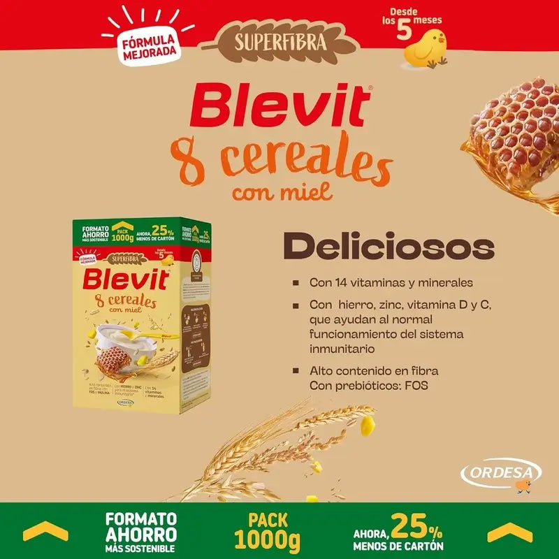Blevit Alimentación Infantil Superfibra 8 Cereales Y Miel, 1000 grs