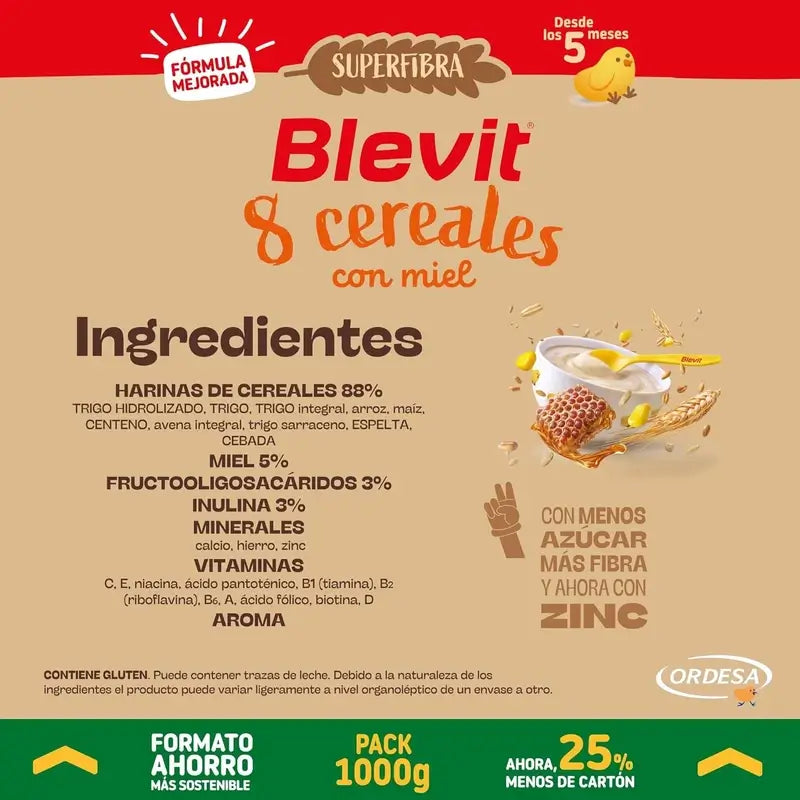Blevit Alimentación Infantil Superfibra 8 Cereales Y Miel, 1000 grs
